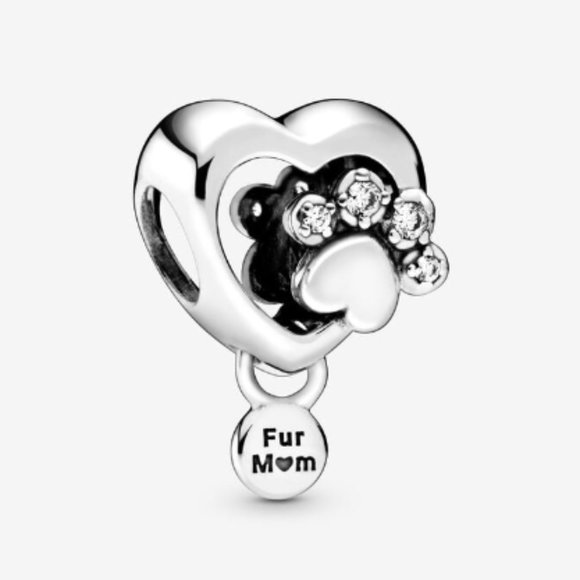 Jewelry - Heart Paw Dog Puppy Fur Mom Bracelet Charm - S925 Sterling Silver Fits Pandora